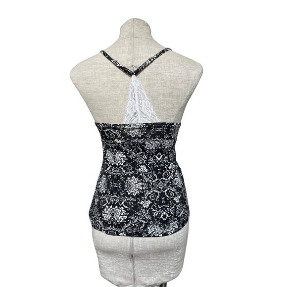 Badgley Mischka NWT Victoria Floral Babydoll Style Cami Black White Print Lace - Picture 3 of 8